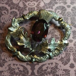 Vintage Mizpah Sweetheart Amethyst Crystal Celtic Scottish Thistle Brooch/Pin